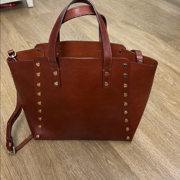 Sandro Paris Abby Cabas Studded Leather Brown Tote Crossbody Bag - Picture 3 of 16